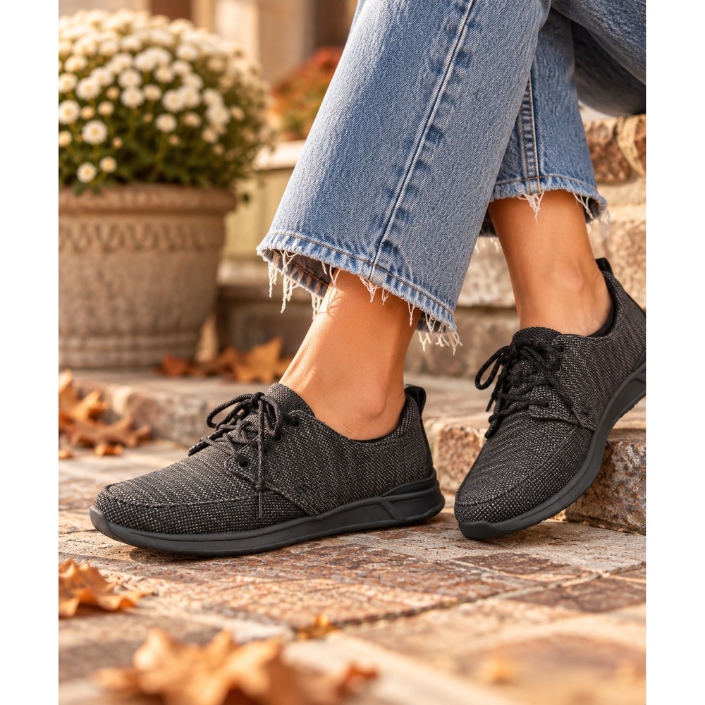 Reef Rover Low TX Womens Sneakers Black Grey Textile Lace Up Shoes Sz 7‎ Comfort